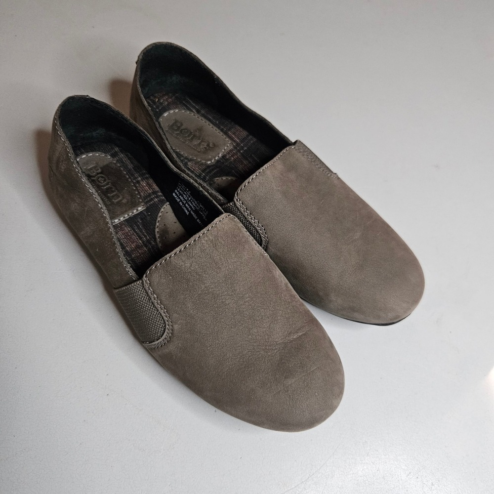 Born Womens Grey Leather Slip On Loafers Shoes F36742 Size 6M